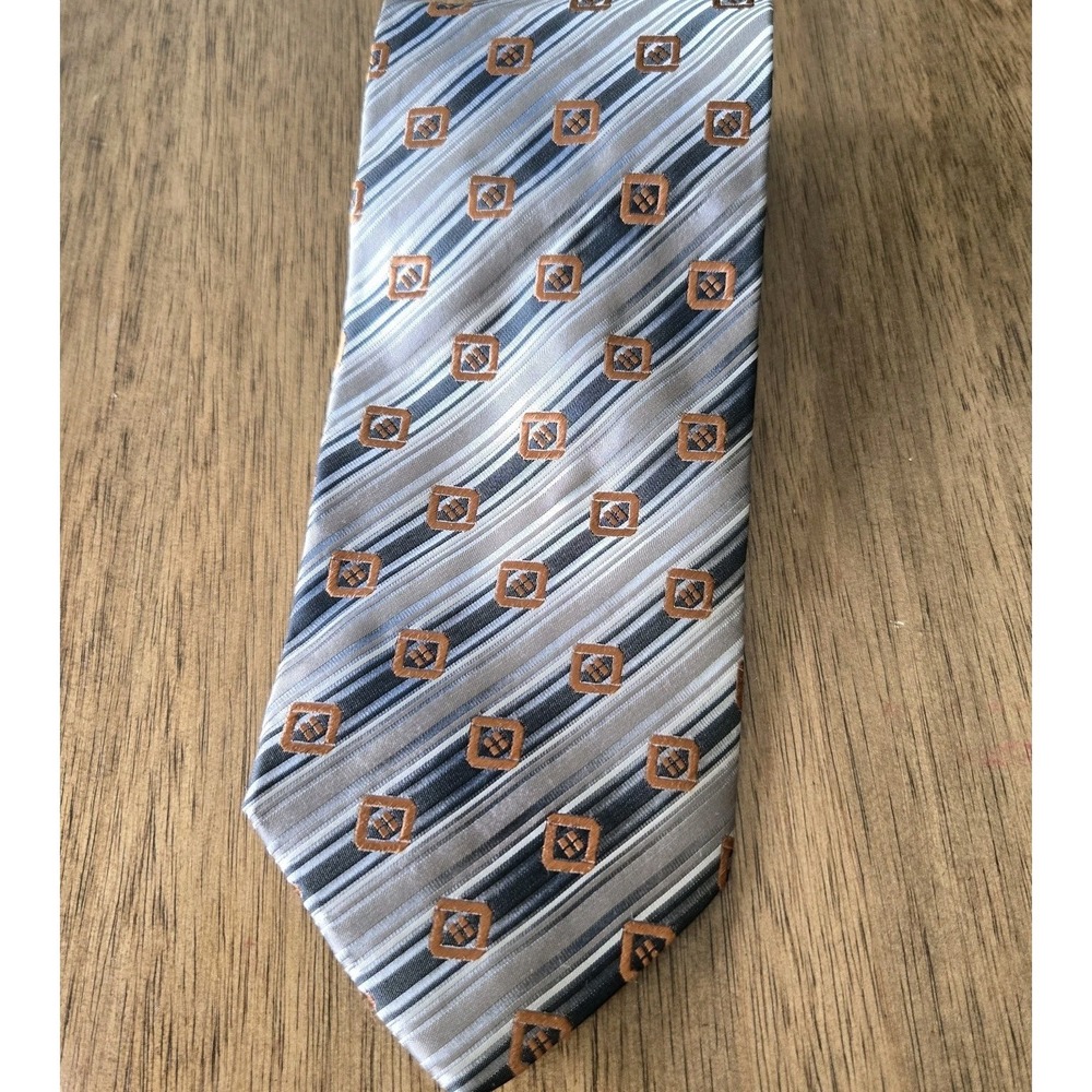 Vintage Pavone Striped‎ Sliver Gray Bronze 100% Silk Handmade Neck Tie